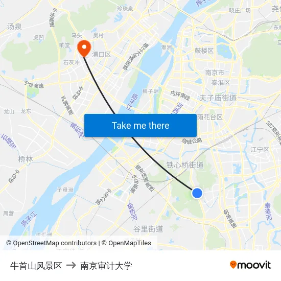 牛首山风景区 to 南京审计大学 map