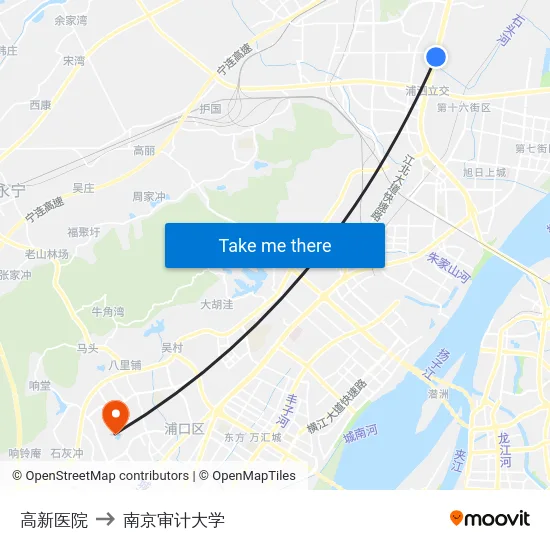 高新医院 to 南京审计大学 map