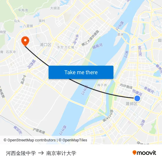 河西金陵中学 to 南京审计大学 map