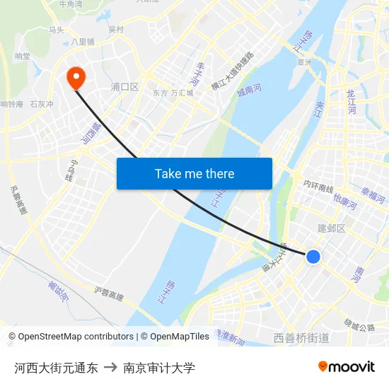 河西大街元通东 to 南京审计大学 map