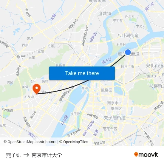 燕子矶 to 南京审计大学 map