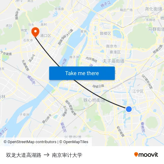 双龙大道高湖路 to 南京审计大学 map