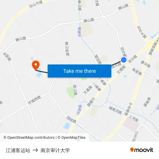 江浦客运站 to 南京审计大学 map