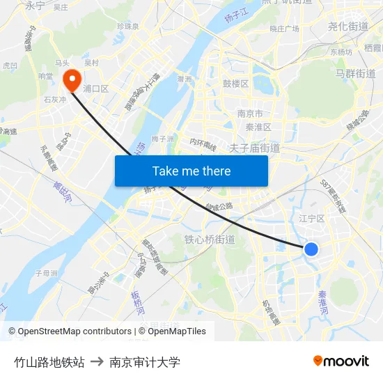 竹山路地铁站 to 南京审计大学 map