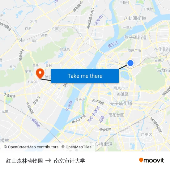 红山森林动物园 to 南京审计大学 map