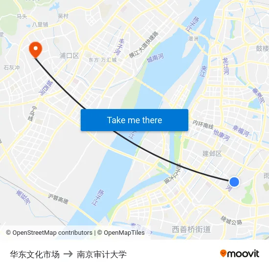 华东文化市场 to 南京审计大学 map