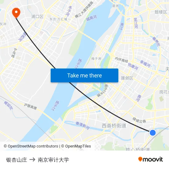 银杏山庄 to 南京审计大学 map