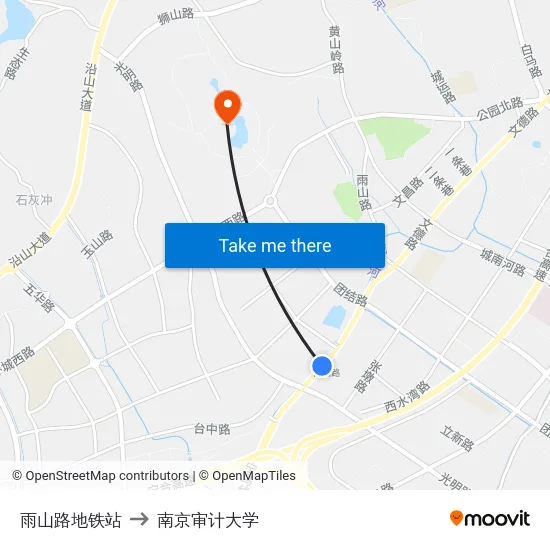 雨山路地铁站 to 南京审计大学 map