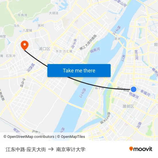 江东中路·应天大街 to 南京审计大学 map