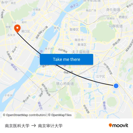 南京医科大学 to 南京审计大学 map