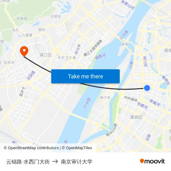 云锦路·水西门大街 to 南京审计大学 map