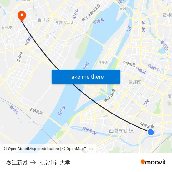 春江新城 to 南京审计大学 map