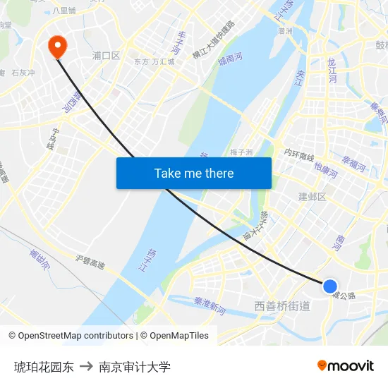 琥珀花园东 to 南京审计大学 map
