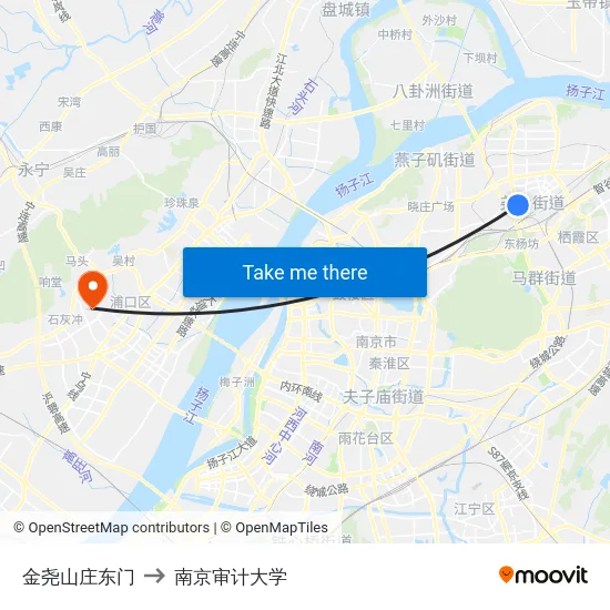 金尧山庄东门 to 南京审计大学 map
