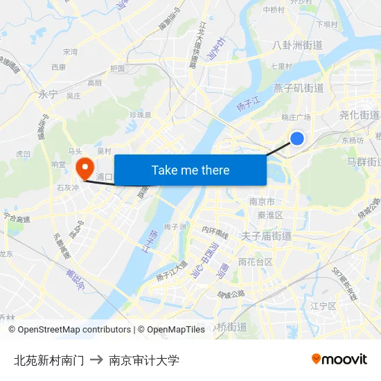 北苑新村南门 to 南京审计大学 map