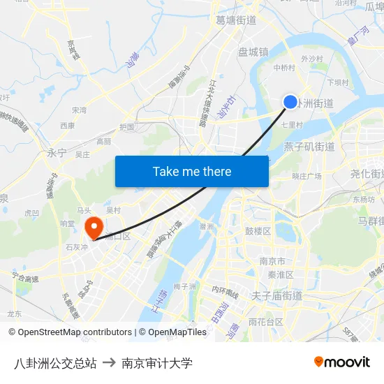 八卦洲公交总站 to 南京审计大学 map