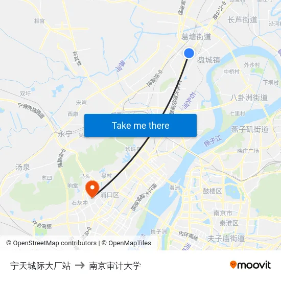 宁天城际大厂站 to 南京审计大学 map