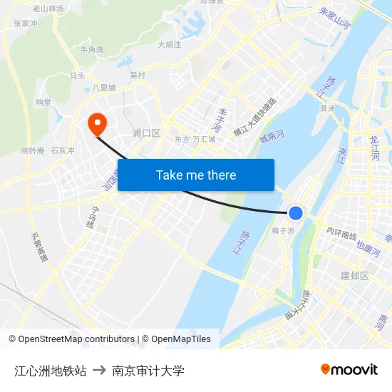 江心洲地铁站 to 南京审计大学 map