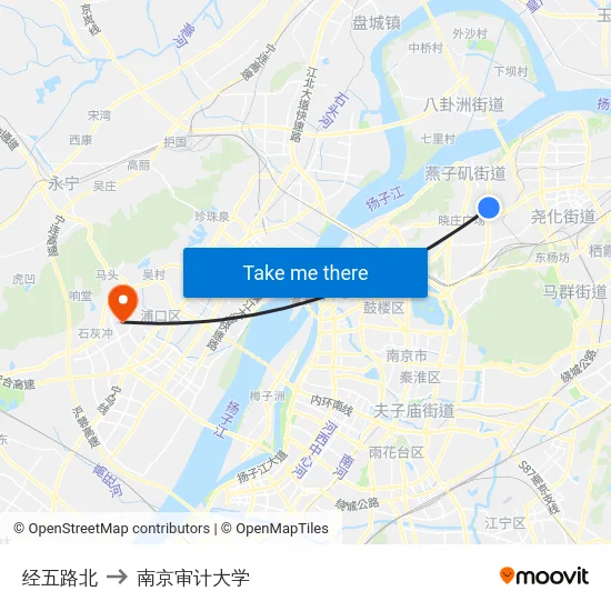 经五路北 to 南京审计大学 map