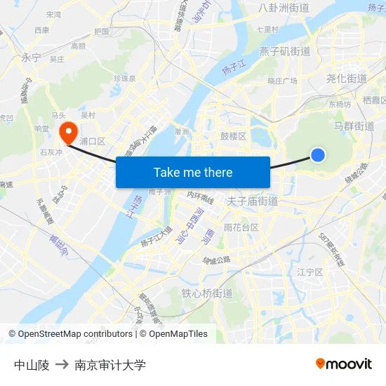 中山陵 to 南京审计大学 map