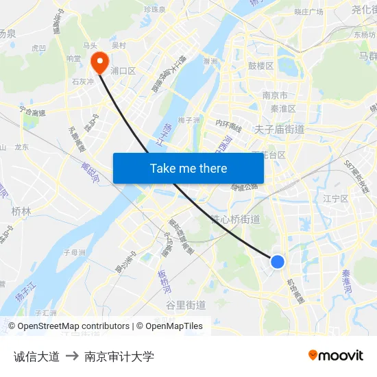 诚信大道 to 南京审计大学 map