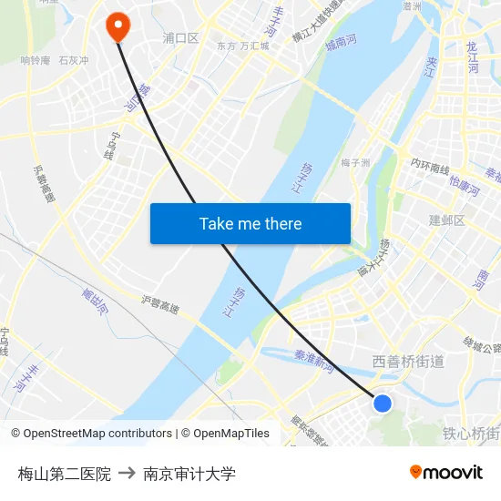 梅山第二医院 to 南京审计大学 map