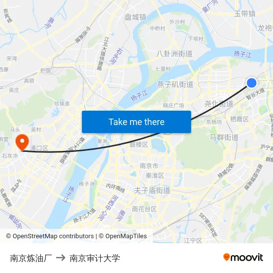 南京炼油厂 to 南京审计大学 map
