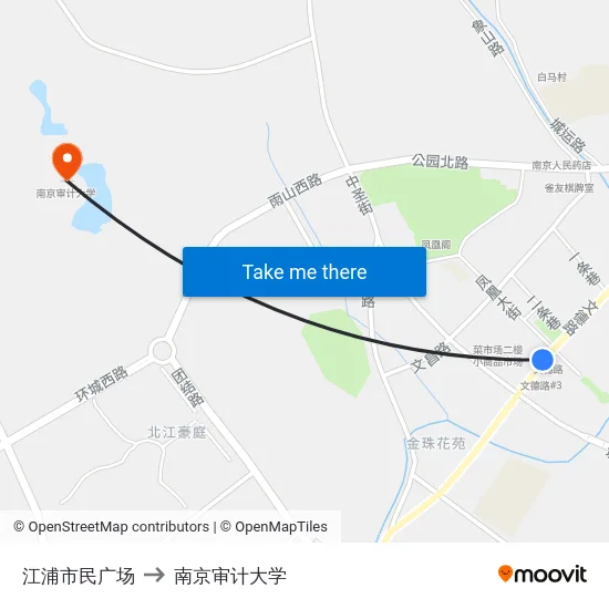 江浦市民广场 to 南京审计大学 map