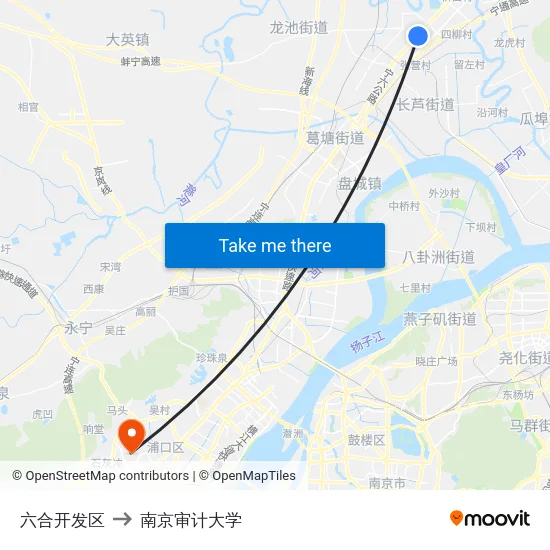 六合开发区 to 南京审计大学 map