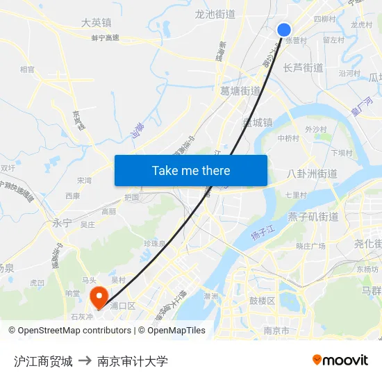 沪江商贸城 to 南京审计大学 map