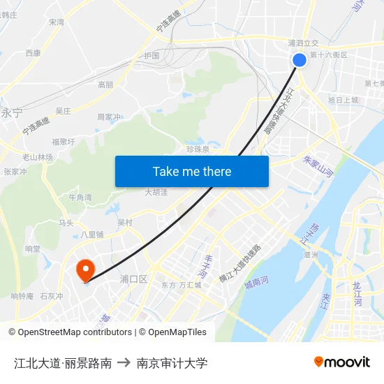 江北大道·丽景路南 to 南京审计大学 map