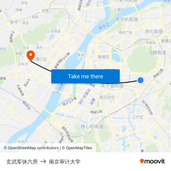 玄武军休六所 to 南京审计大学 map