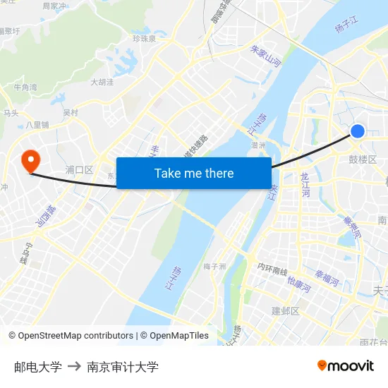 邮电大学 to 南京审计大学 map