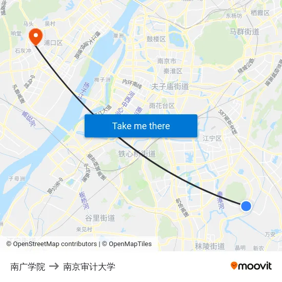 南广学院 to 南京审计大学 map