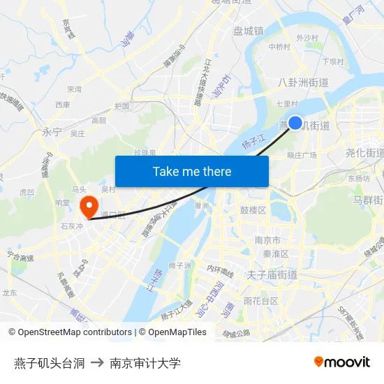 燕子矶头台洞 to 南京审计大学 map