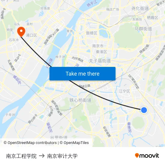 南京工程学院 to 南京审计大学 map