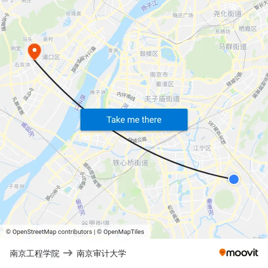 南京工程学院 to 南京审计大学 map