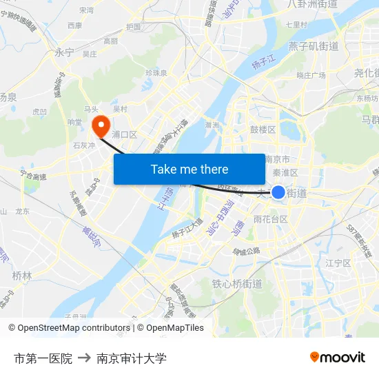 市第一医院 to 南京审计大学 map