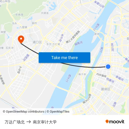 万达广场北 to 南京审计大学 map