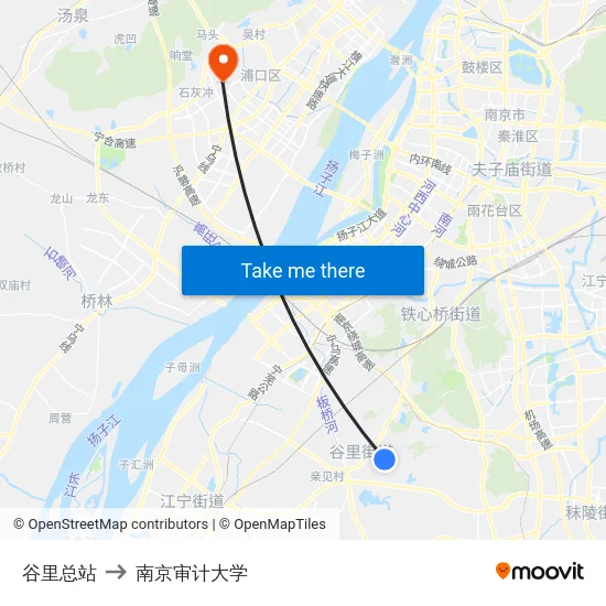 谷里总站 to 南京审计大学 map