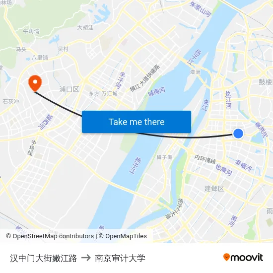 汉中门大街嫩江路 to 南京审计大学 map