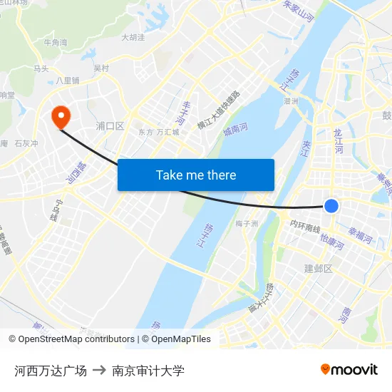 河西万达广场 to 南京审计大学 map