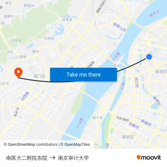 南医大二附院东院 to 南京审计大学 map