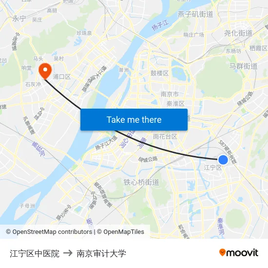 江宁区中医院 to 南京审计大学 map