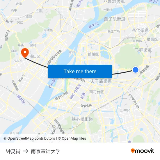钟灵街 to 南京审计大学 map