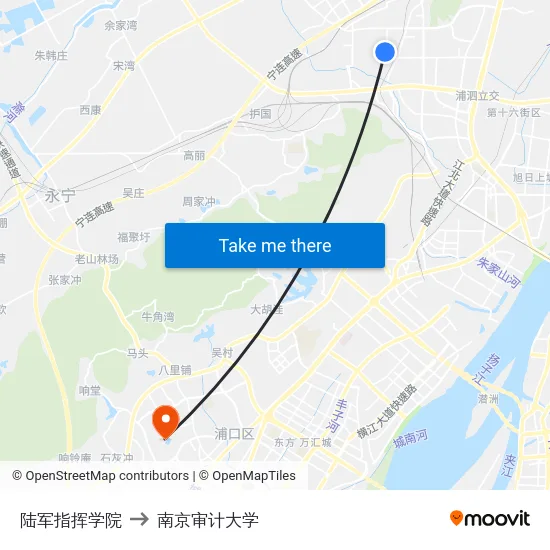 陆军指挥学院 to 南京审计大学 map