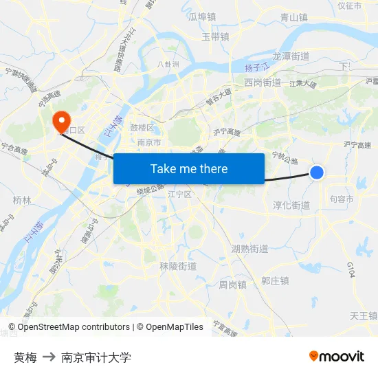 黄梅 to 南京审计大学 map