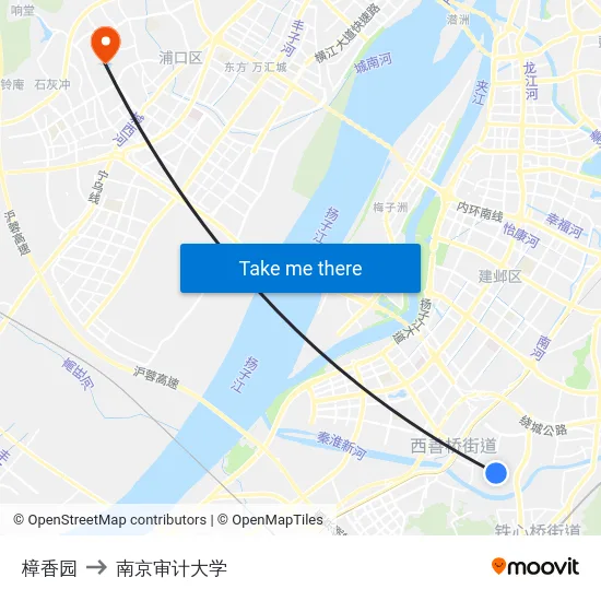 樟香园 to 南京审计大学 map
