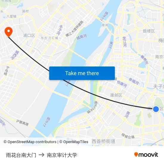 雨花台南大门 to 南京审计大学 map