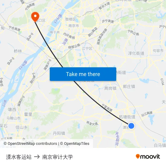 溧水客运站 to 南京审计大学 map